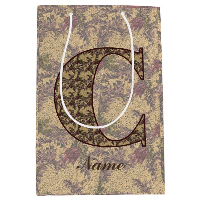 Floral Monogram Initial C Elegant Personalized     Medium Gift Bag (Front)