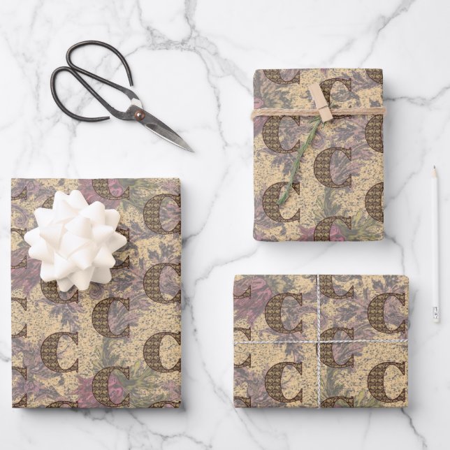Floral Monogram Initial C Elegant     Wrapping Paper Sheets (Front)