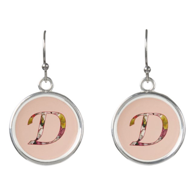 Floral Monogram Initial D Earrings (Front)