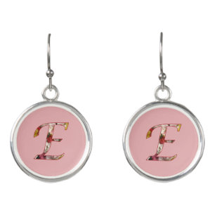 Floral Monogram Initial E Earrings