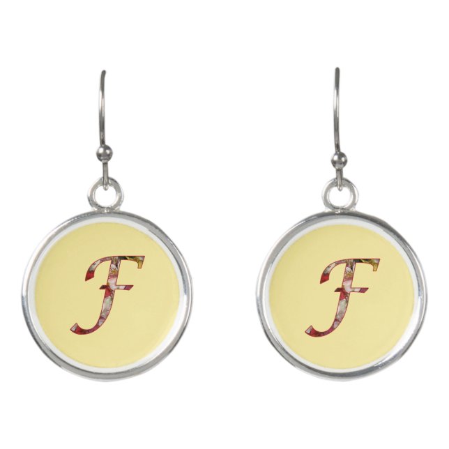 Floral Monogram Initial F Earrings (Front)