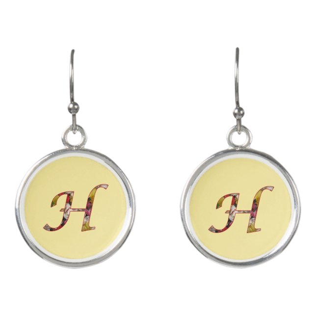 Floral Monogram Initial H Earrings (Front)