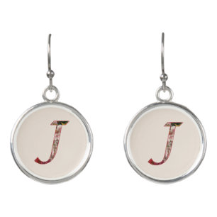 Floral Monogram Initial J Earrings