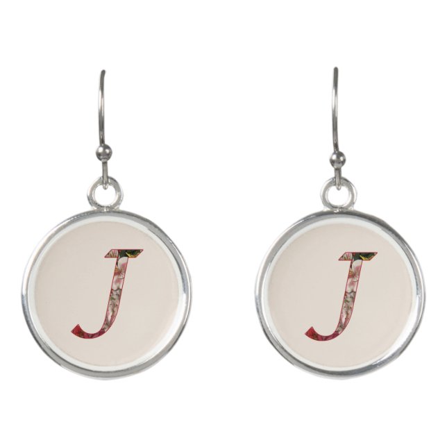Floral Monogram Initial J Earrings (Front)