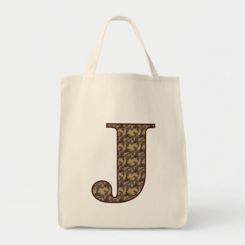 Floral Monogram Initial J Elegant Tote Bag