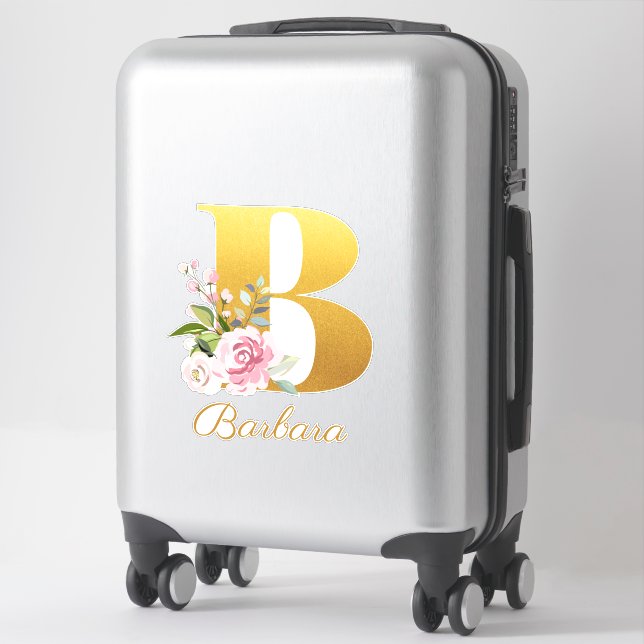 Floral Monogram Initial Letter B Custom Name Sticker (Suitcase)