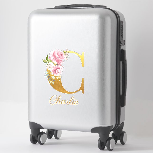 Floral Monogram Initial Letter C Custom Name Sticker (Suitcase)