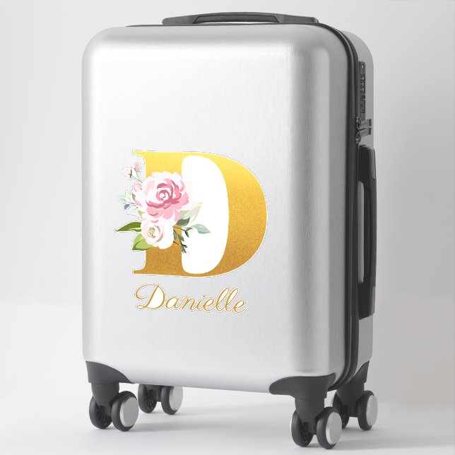 Floral Monogram Initial Letter D Custom Name Sticker (Suitcase)