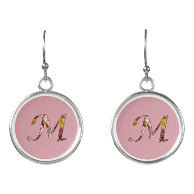 Floral Monogram Initial M Earrings (Front)