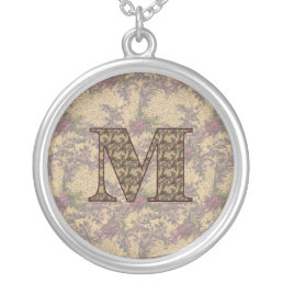 Floral Monogram Initial M Elegant Silver Plated Necklace