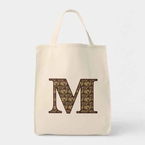 Floral Monogram Initial M Elegant Tote Bag