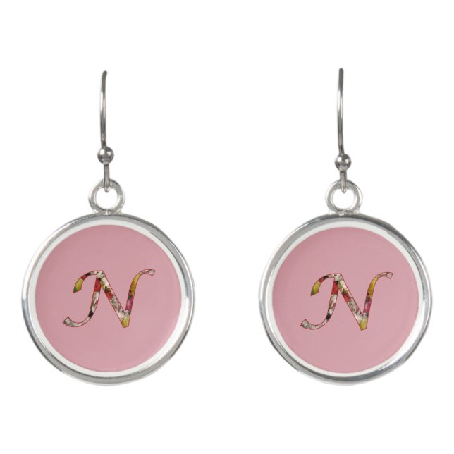 Floral Monogram Initial N Earrings (Front)