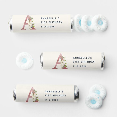 Floral Monogram Initial Name 21st Birthday Breath Savers Mints