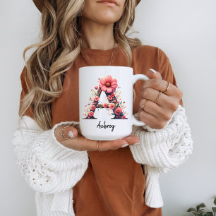 Floral Monogram Initial Name Mug, Custom mom gift Coffee Mug