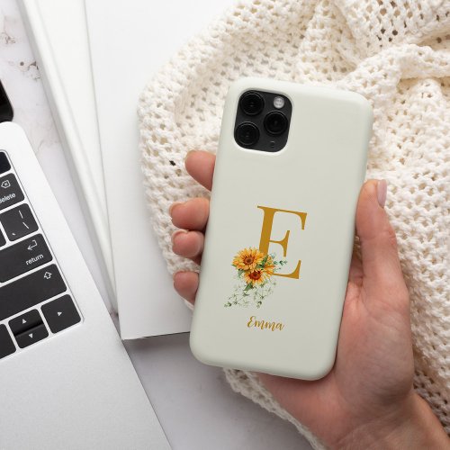 Floral monogram initial name personalized iPhone 15 pro case