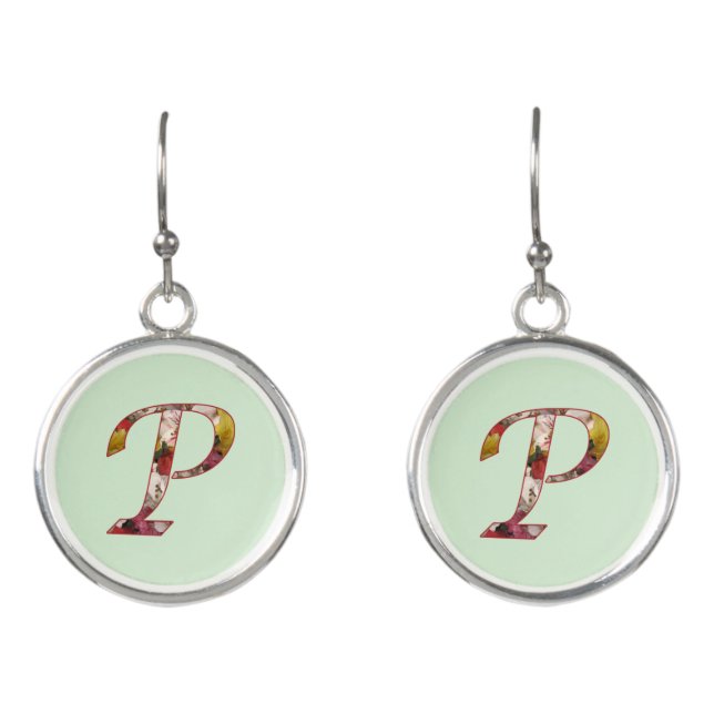 Floral Monogram Initial P Earrings (Front)