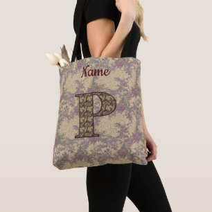Floral Monogram Initial P Elegant Personalized Tote Bag