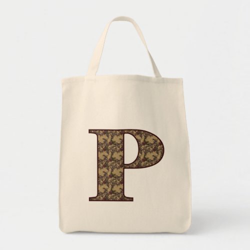 Floral Monogram Initial P Elegant Tote Bag