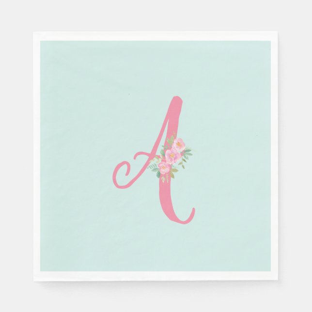 Floral Monogram Initial Personalized Napkins (Front)