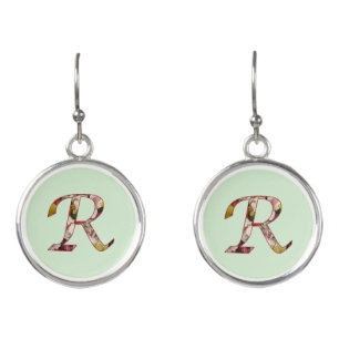 Floral Monogram Initial R Earrings