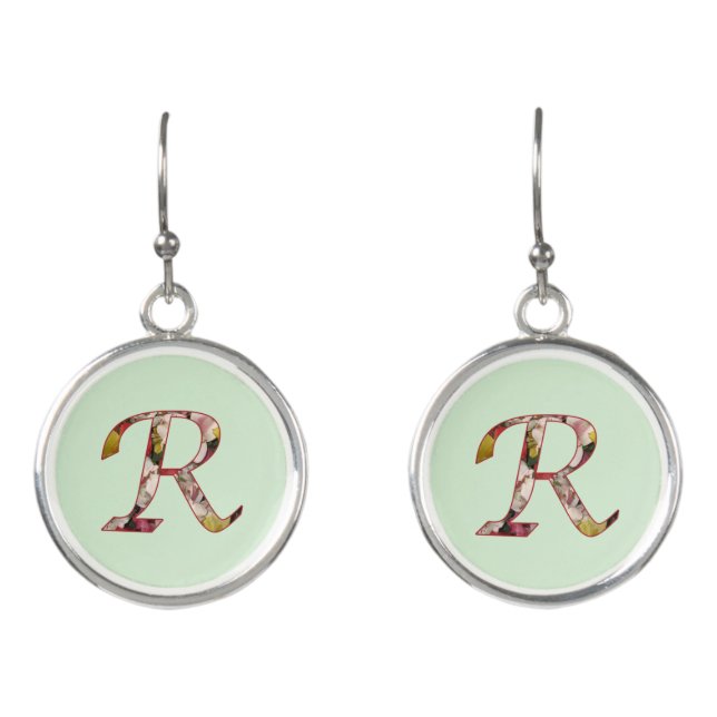 Floral Monogram Initial R Earrings (Front)