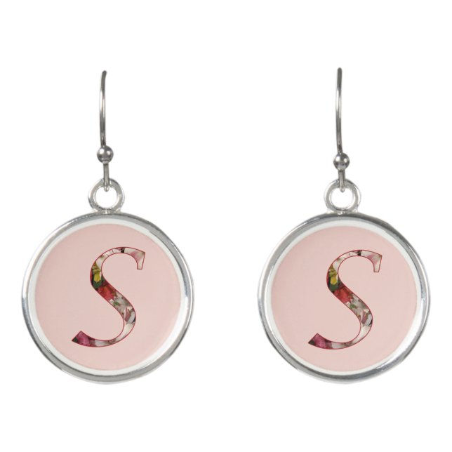 Floral Monogram Initial S Earrings (Front)