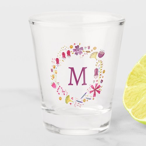 Floral Monogram Initial Shot Glass