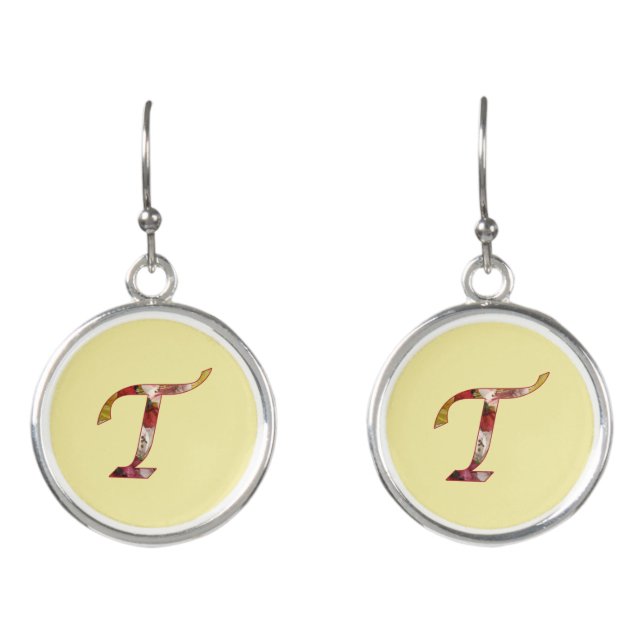 Floral Monogram Initial T Earrings (Front)