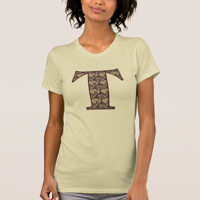 Floral Monogram Initial T Elegant  T-Shirt (Front)