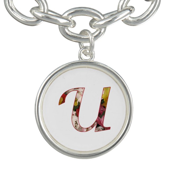 Floral Monogram Initial U Bracelet (Design)