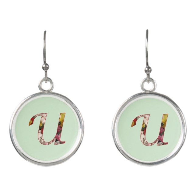 Floral Monogram Initial U Earrings (Front)