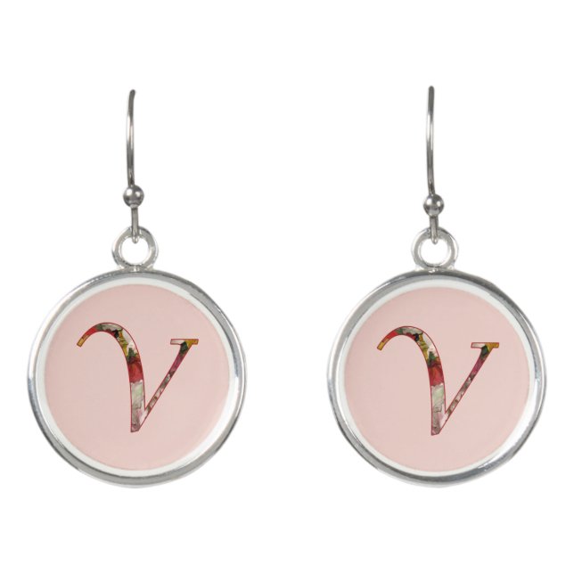Floral Monogram Initial V Earrings (Front)
