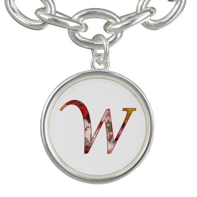 Floral Monogram Initial W Bracelet (Design)