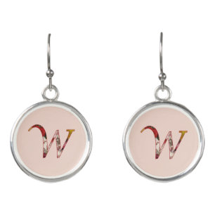 Floral Monogram Initial W Earrings