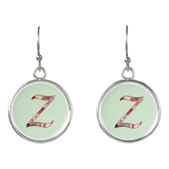 Floral Monogram Initial Z Earrings (Front)