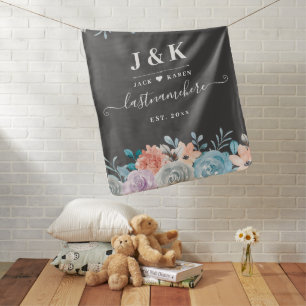 Floral Monogram Initials Custom Family Name Baby Blanket