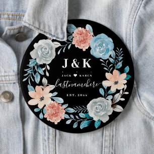 Floral Monogram Initials Custom Family Name Button