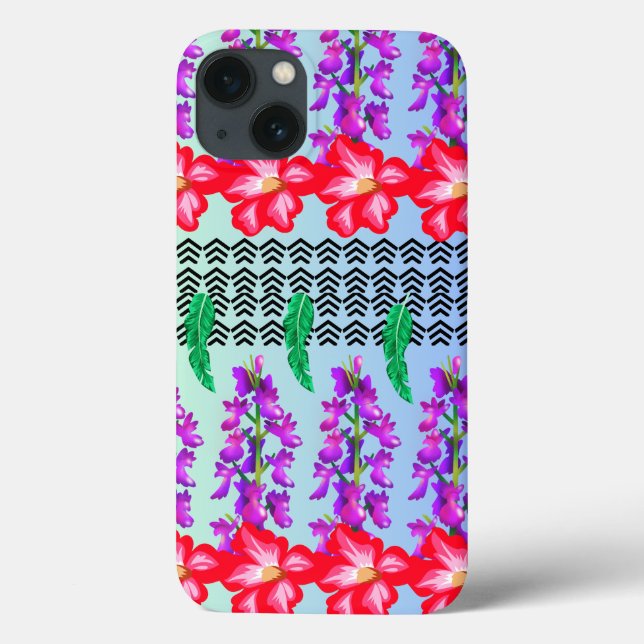 Floral Monogram iPhone 13 Case, Blue background  Case-Mate iPhone Case (Back)