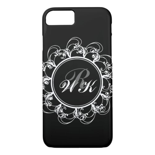 Floral Monogram iPhone 7 Case in black