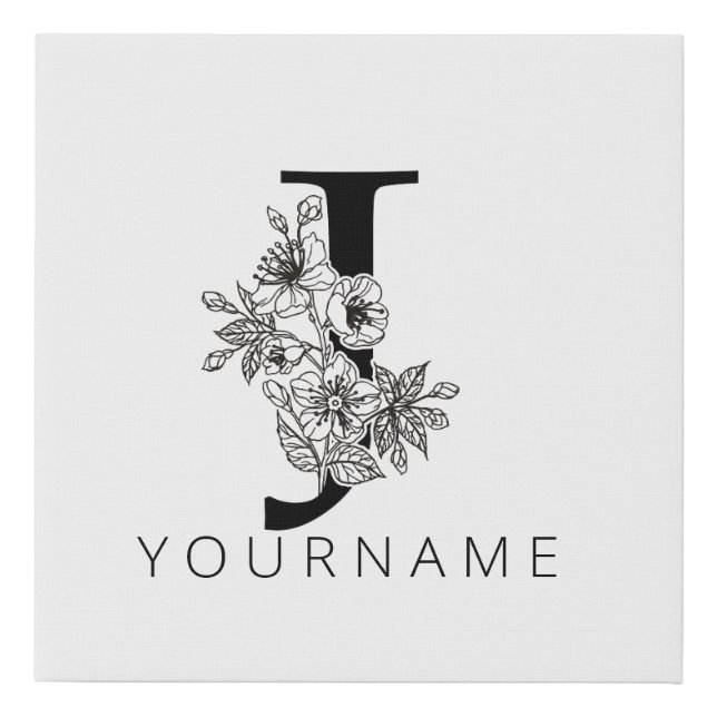 Floral Monogram J Sakura Cherry Blossoms Faux Canvas Print (Front)