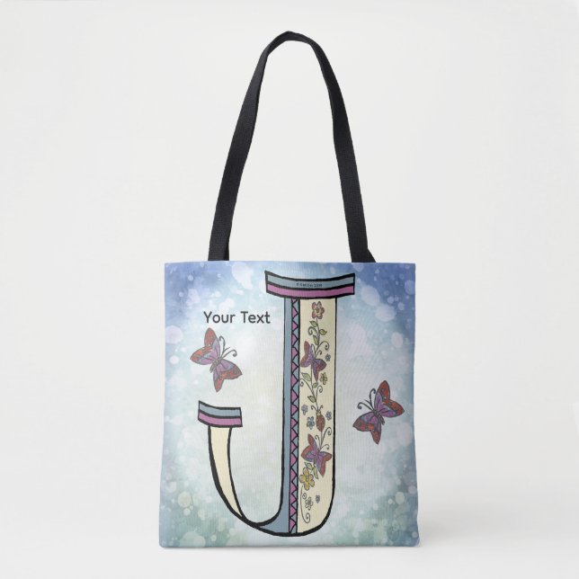 floral Monogram J  Tote Bag (Front)