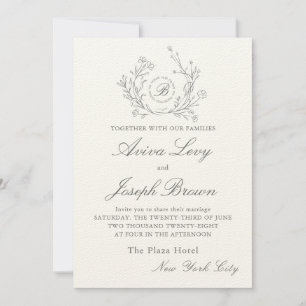 Floral Monogram Jewish Wedding Invitation