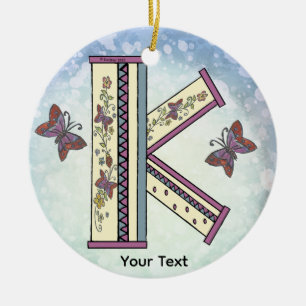 floral Monogram K Ceramic Ornament