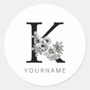 Floral Monogram K Sakura Cherry Blossoms Classic Round Sticker