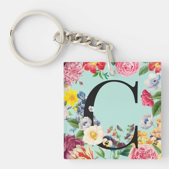 Floral Monogram Keychain (Front)