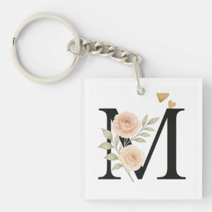 > _Floral Monogram Keychain – Letter M_