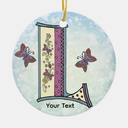floral Monogram L Ceramic Ornament