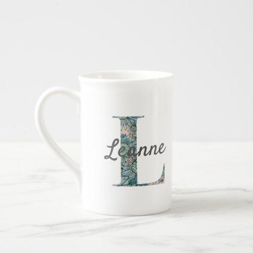 Floral Monogram L Custom Personalized  Bone China Mug