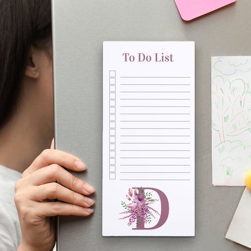 Floral Monogram Lavender and Lilac To Do List Magnetic Notepad