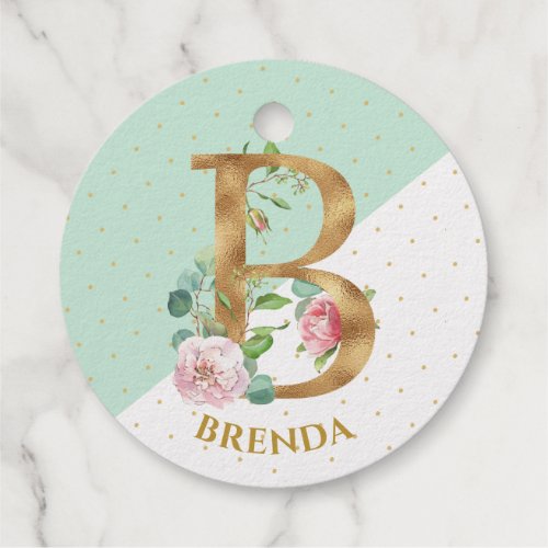 Floral monogram leter B is for Brenda Foil Favor Tags